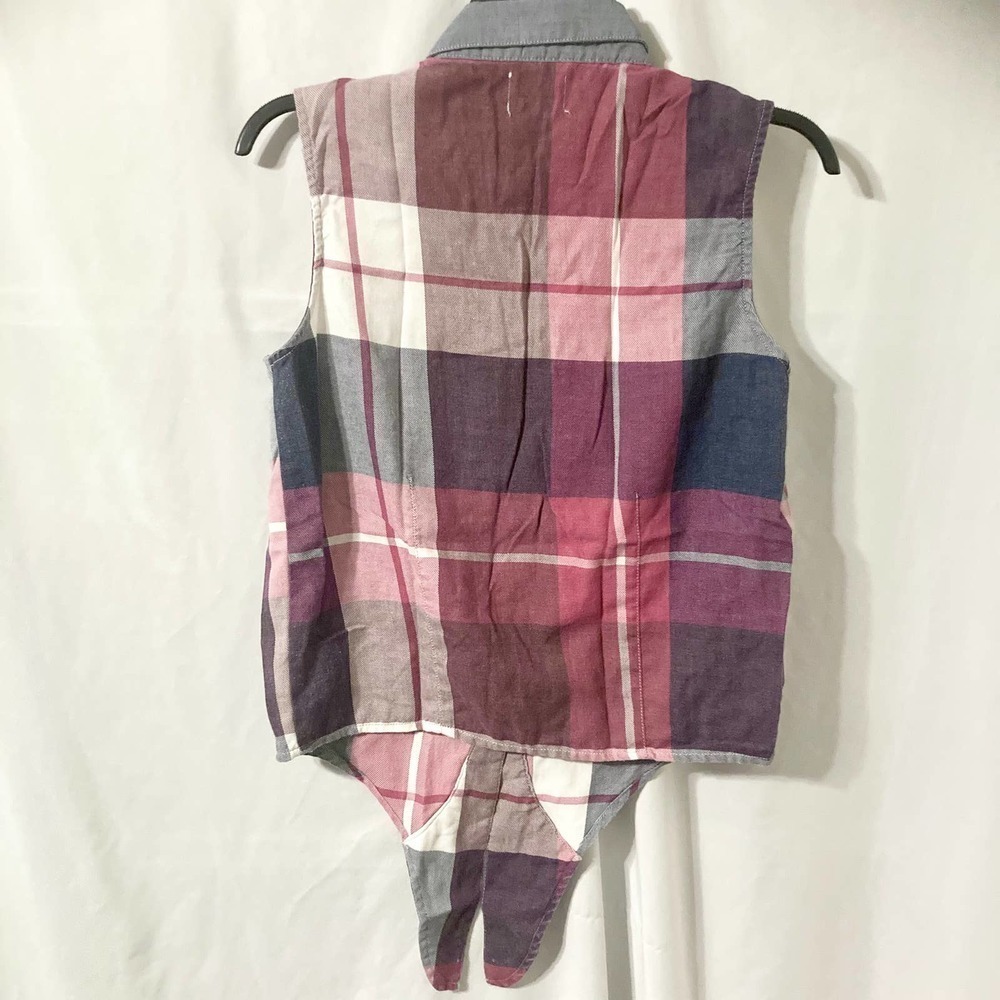Black Poppy Women's Medium Plaid Button Down Tie Front Top - Picture 3 of 10